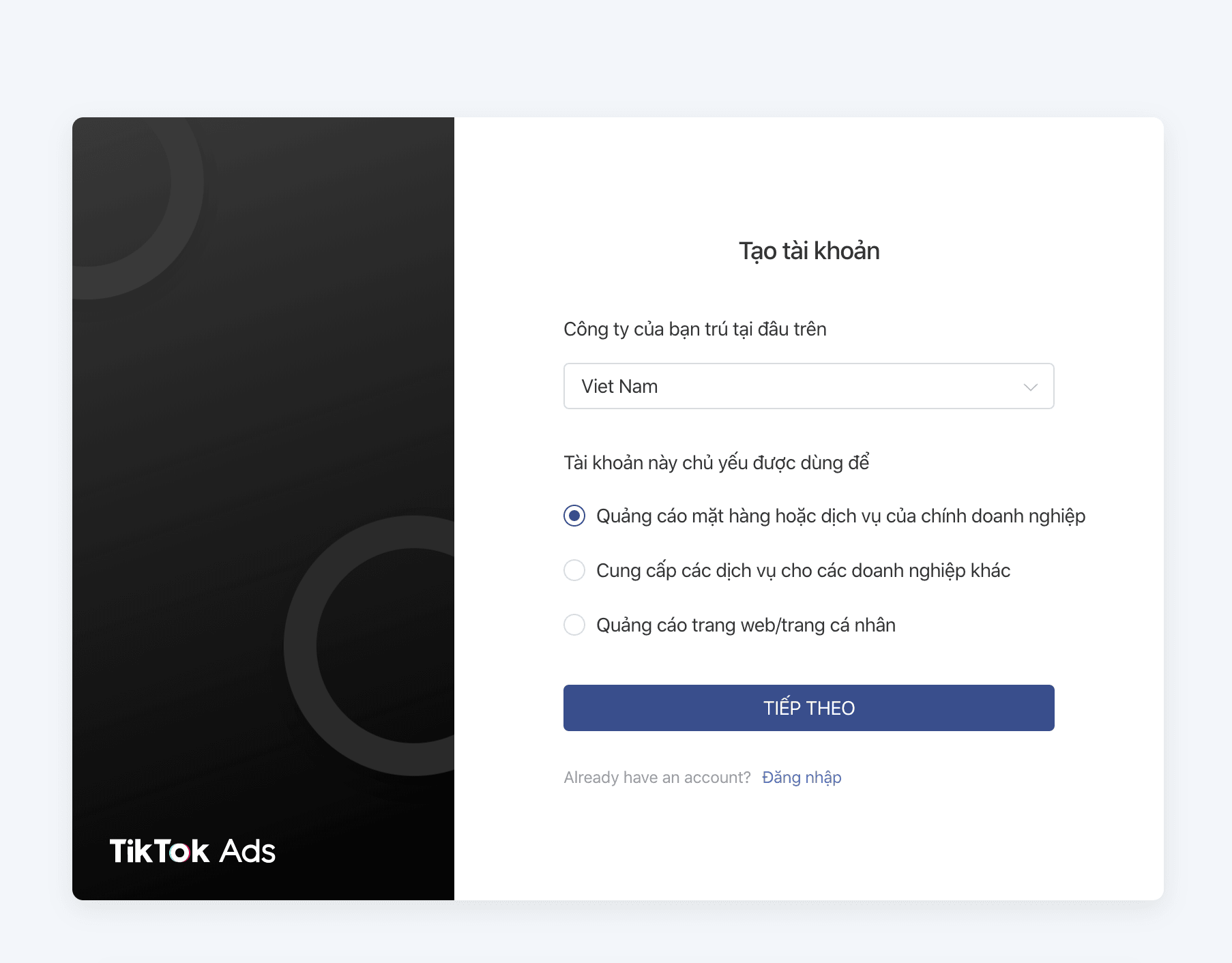 thiết lập và tạo tài khoản chạy quảng cáo tiktok ads